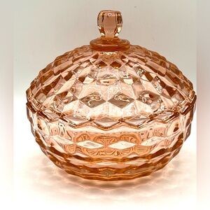 VTG Fostoria Cubist Pink Depression Glass Candy Dish Sawtooth Edges Bowl w/Lid